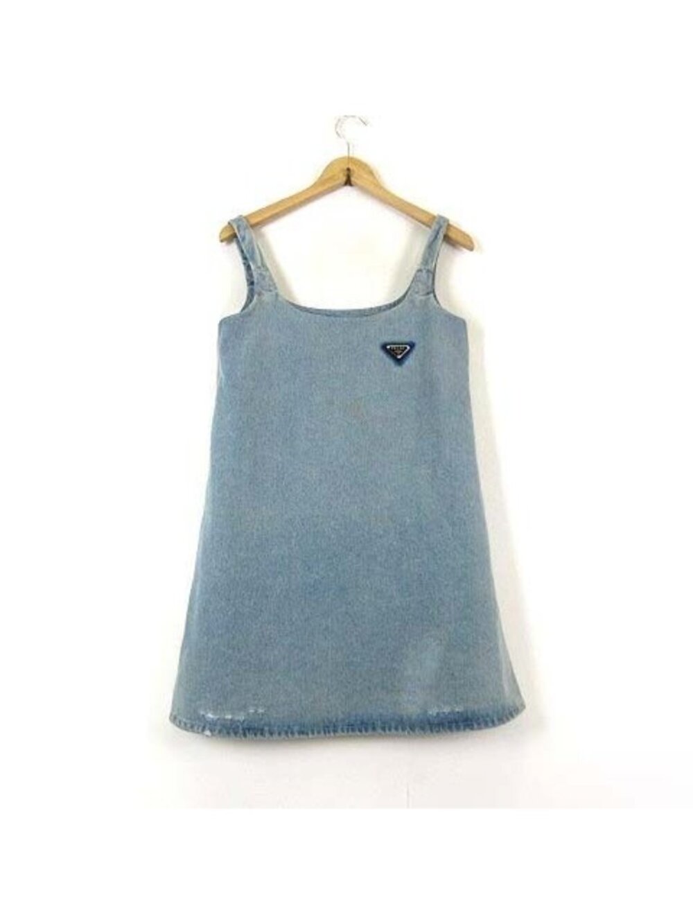 Prada Organic Denim Mini Dress Sleeveless Triangle Logo Metal S Light Blue 36